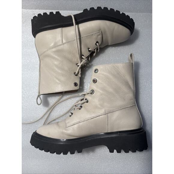 Madewell Shoes - Madewell The Rayna Lace-Up Leather Boots, Ivory, Size 10.5 Women’s combat Moto